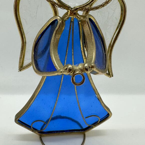 Stained Glass Angel Blue Vintage Handcrafted Stained Glass Halo Decor Suncatcher - Picture 3 of 6